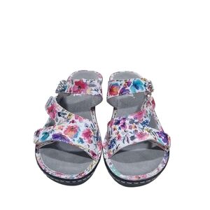 Alegria Leather Triple Strap Wedge Sandals Loti Perennail Sz 37=7-7.5